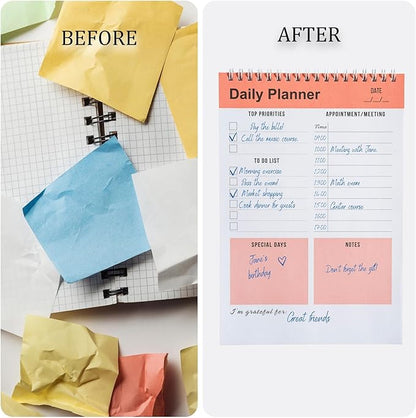 Daily Planner Notebook, To Do List Notepad, Spiral Notebook, Undated-52 Sheets-6.5" x 9.8" Checklist, Notebooks for Work, Personal Organizer Notepad, Daily Task Notebook (Orange)