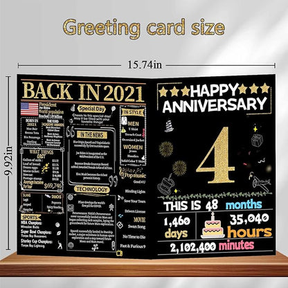 Joycard 4th Anniversary Card for Women Men, Gold Wedding Card for Wife Husband, Sweet Marriage Decorations Gifts for Couple, Perfect for Her Him on Anniversary Day, Back in 2021