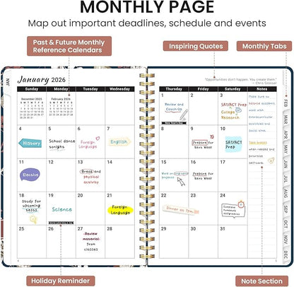 2026 Planner, Aesthetic Weekly and Monthly Planner for Women, Jan 2026 to Dec 2026, Hardcover 2026 Calendar Book with Monthly Tabs, Inner Pocket, Perfect for Office Home School - A5 (6.3" x 8.5"), Golden Flutter
