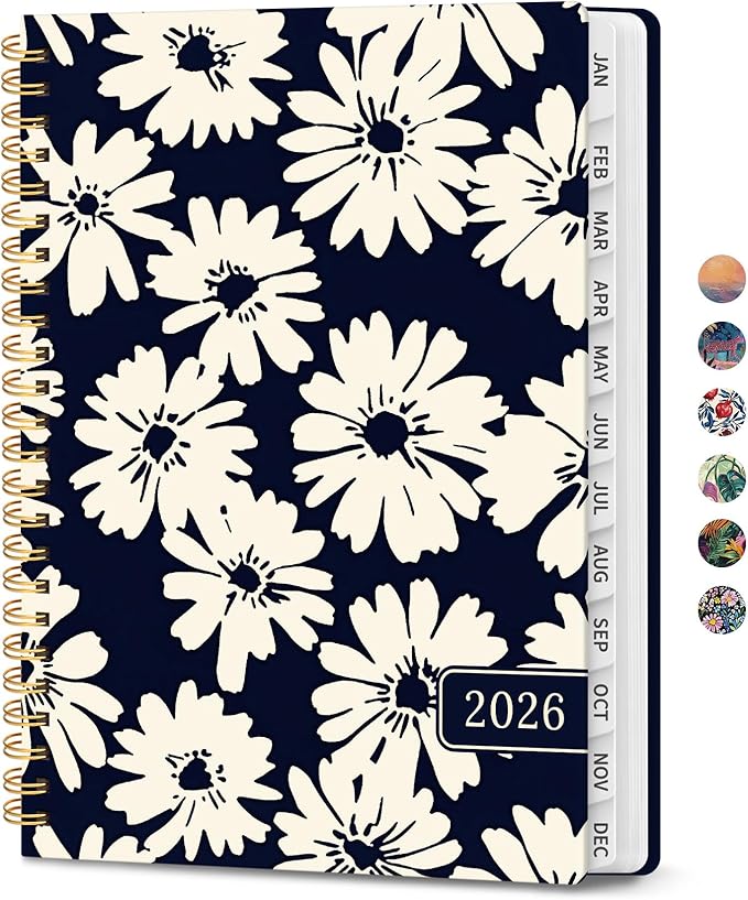 2026 Planner, Aesthetic Weekly and Monthly Planner for Women, Jan 2026 to Dec 2026, Hardcover 2026 Calendar Book with Monthly Tabs, Inner Pocket, Perfect for Office Home School - A4 (8.5" x 11"), Simple Daisy