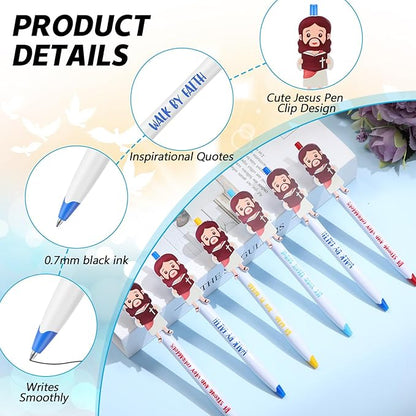 12 Pcs Christian Jesus Pens Bible Verse Pens for Kids Cute Jesus Ballpoint Pens with Inspirational Quotes Sunday Religious Pens for Classroom Prizes Church Christmas Easter Gift
