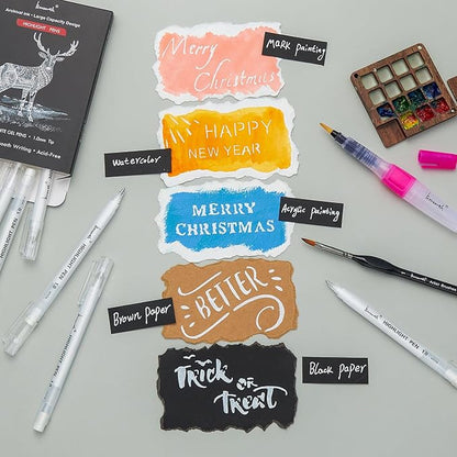 White Pens, White Gel Pens for Artists, 1mm Extra Fine Point, White Pens for Black Paper, White Gel Pen, White Ink Pen, White Drawing Pens,White Pen for Artists Drawing, 8 Pack