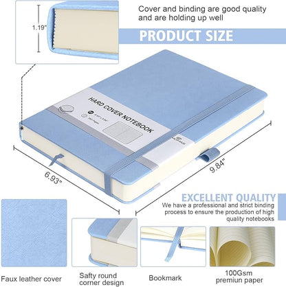 Lined Journal Notebook, 1 Pack (Sky Blue), 360 Pages, 9.8 inches x 6.9 inches - 100 gsm Thick Paper, Hardcover
