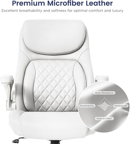 Nouhaus Ergonomic Office Chair Premium Microfiber Leather Adjustable Lumbar Support & Armrests, High Back Comfy Desk Gaming Chairs Executive Computer Swivel Chair Tilt Function(Posture,White)