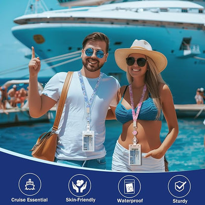 Giancomics Lanyards for Cruise Ships Cards Key, Seaweed Lanyards with Retractable Badge Reel, Cute Waterproof ID Badge Holder with Lanyard Cruise Essentials Must Haves Zip Type Card Protector 2 Pack