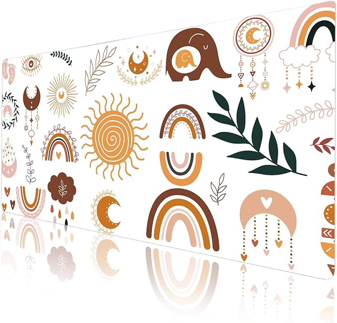 Colorful Star Boho Cute Desk Pad, Waterproof Rainbow Large Gaming Mouse pad for Girls Women Cute Desk Accessories Kawaii Office Decor, Computer Keyboard Mat for Work, Game, Office, Home 31.5" x 15.7"