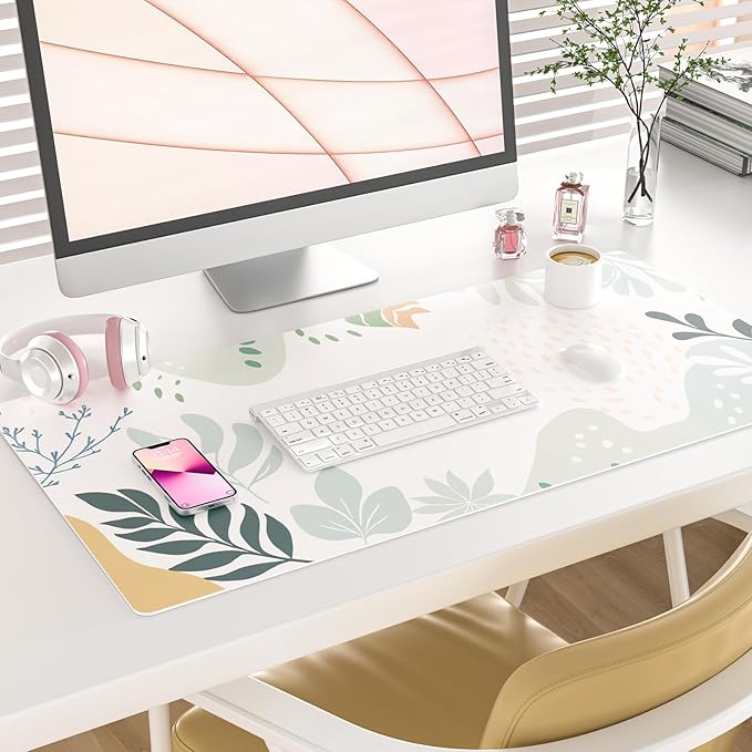 Colorful Star Abstract Boho Large Mouse Pad, Waterproof Green White Desk Mat, Double Sided Computer Gaming Mouse Pad, XXL Full Desk Mousepad Non Slip Writing Pad for School Office Home 31.5" x 15.7"