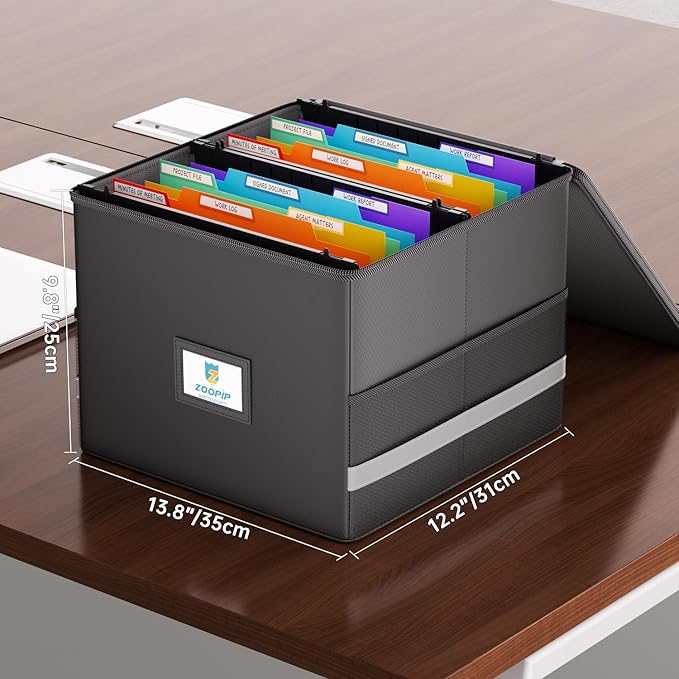 Fireproof File Box with Hanging File Folders,Accordion Pockets,Hanging File Organizer for Letter Size(Folders+Box-13.8"*12.2''*9.8'')