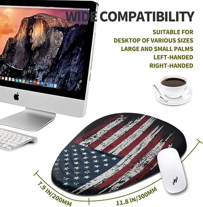 Hokafenle Ergonomic Mouse Pad Wrist Support, Terraced Slope Carpal Tunnel Wrist Pad for Mouse with Unibody Memory Foam, Wrist Rest Pain Relief Mousepad (US Flag, 11.8x7.9 in)