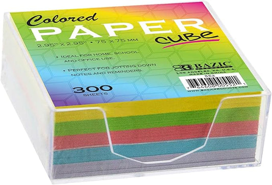BAZIC Color Paper Cube w/Durable Tray, 3" X 3" 300 Count/Pack, Mini Memo Papers Pads Note Paper Reminders (Non Sticky), Assorted Colors, 36-Pack