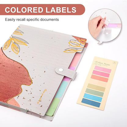 Ddaowanx Expanding File Folder, Letter A4 Size Accordion Plastic File Organizer, 5 Pocket Folders for Documents, Aesthetic Folder with Labels, Paper Organizer for School Office (Bohemian Printed 2)