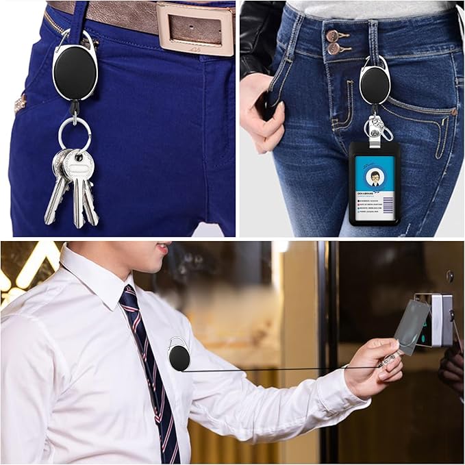 Giancomics Black Lanyards for Id Badges, ID Badge Holder with Lanyard, Badge Reel Retractable Heavy Duty, Lanyard with ID Holder Keychain Clip Name Tag ID Card Holder for Teacher Women Men Work Office