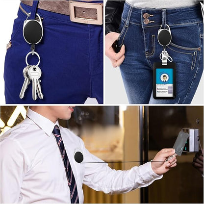 Giancomics Black Lanyards for Id Badges, ID Badge Holder with Lanyard, Badge Reel Retractable Heavy Duty, Lanyard with ID Holder Keychain Clip Name Tag ID Card Holder for Teacher Women Men Work Office