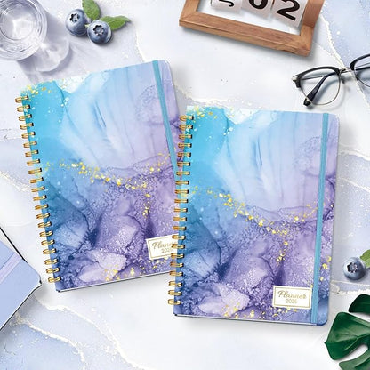 2026 Planner, A5 Weekly and Monthly Planners with Tabs, Spiral Bound Daily Calendar 2026 Planner, Agenda Organizers from Jan. to Dec., Hardcover Habit Tracker Journal 6.18" x 8.5"(Blue Marble)