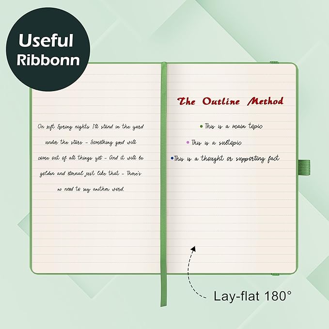 Ruled Notebook/Journal - Classic Lined Journal/Notebook, 5.3'' x 8.26'', Hardcover with Thick Paper, Banded + Pen Holder +Inner Pocket - Olive Green