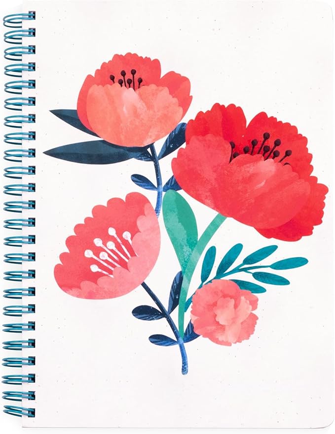 Steel Mill & Co Cute Mini Spiral Notebook, 8.25" x 6.25" Journal with Durable Hardcover and 160 Lined Pages (Poppy Boquet)