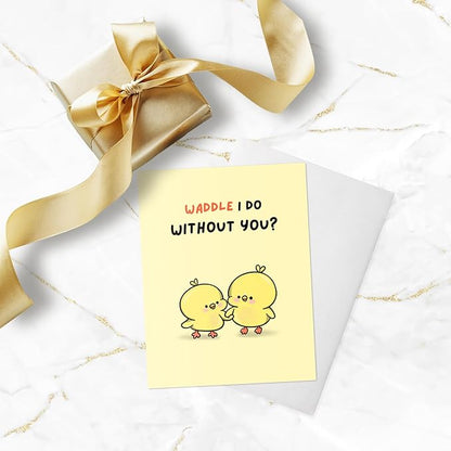 ALY LOU Anniversary Card for Her Him/Girlfriend Wife/Husband Boyfriend, Friendship Thank You Birthday Kawaii Greeting Card (Waddle I do ...)