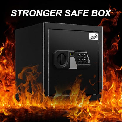 Tenamic Fireproof Safe Box 1.6 Cuft Electronic Digital Security Box, Keypad Medium Lock Box Cabinet Safes with Internal Light, Solid Alloy Steel Office Hotel Home Safe with 2 Passwords, Black