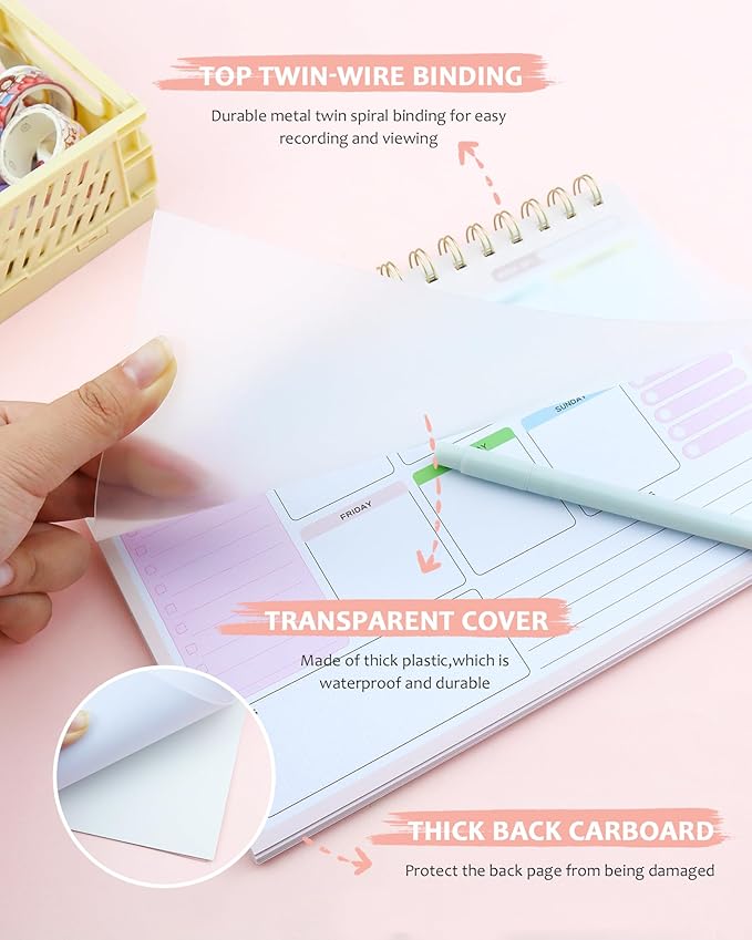 Weekly To Do List Notepad with 52 Undated Tear Off Sheets（6.5"×9.5"), Desk Notepad with Multiple Sections, Planning Notepad Calendars for Student Office and Homes