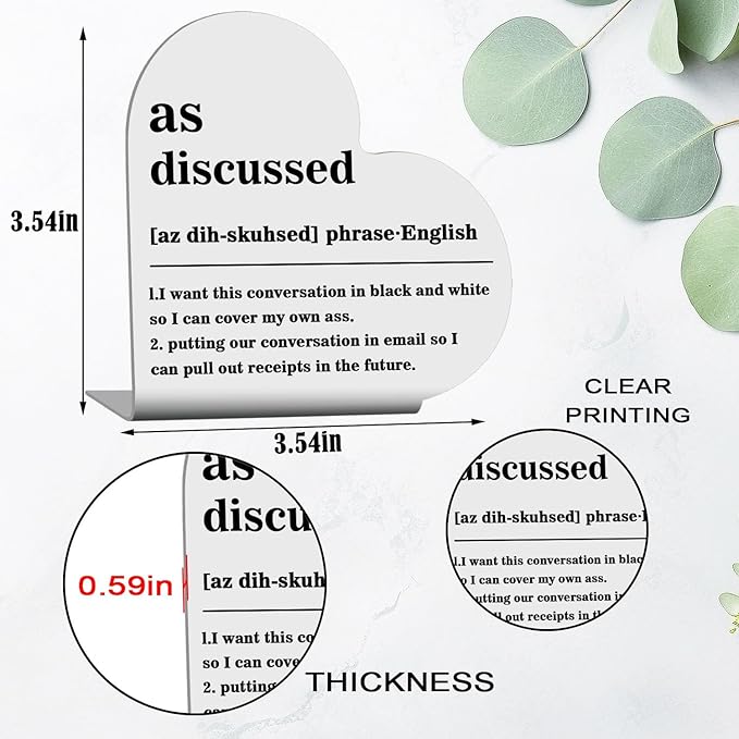 Funny Office Home Decor, Home Office Desk Accessories for Women Men, Heart Stainless Steel Plaque Sign for Desk Table Book Shelf Decor(As Discussed Noun Definition)