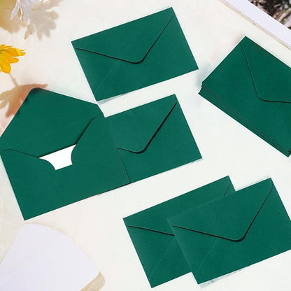 jiebor 100 Sets Small Green Envelopes with Small Blank Gift Business Card Wedding Invitation Pocket Envelopes for Graduations Wedding Shower Holiday 4.37 x 2.91 Inch