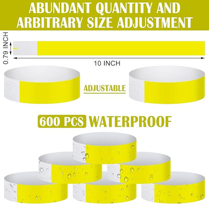600 Packs Paper Wristbands for Events Neon Party Wristbands Colored Waterproof Paper Club Arm Bands Lightweight Identification for Concert Bar Entrance Admission(Yellow)