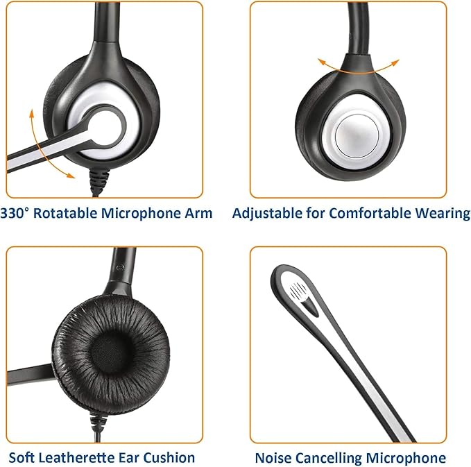 Wantek Corded Telephone Headset Dual w/Noise Canceling Mic Compatible with ShoreTel Plantronics Polycom Zultys Toshiba NEC Aspire Dterm Nortel Norstar Meridian Siemens ROLM Landline Deskphones(F602S2)