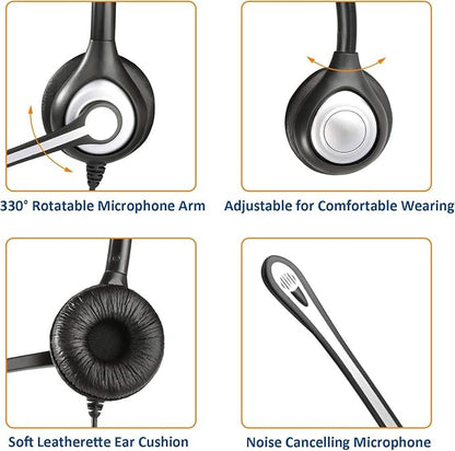 Wantek Corded Telephone Headset Dual w/Noise Canceling Mic Compatible with ShoreTel Plantronics Polycom Zultys Toshiba NEC Aspire Dterm Nortel Norstar Meridian Siemens ROLM Landline Deskphones(F602S2)