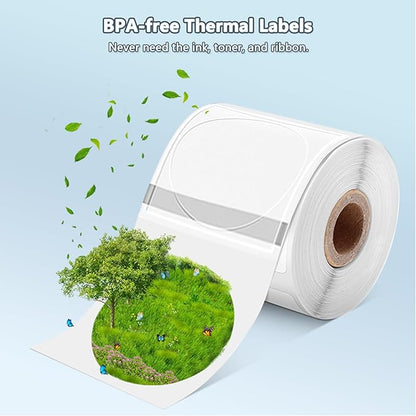 Phomemo Transparent Thermal Label, Round Label for Phomemo M110/M220/M120/M200/M221/M150/M250 Label Printer, Self-Adhesive Thermal Printer Paper, 1.57"x1.57"(40x40mm) 180 Labels/Roll, Clear