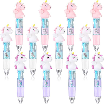 Chinco 12 Pieces Retractable Unicorn Pens 4-in-1 Multicolor Ballpoint Pen Unicorn Candy Party Favor Colored Ink Mini Party Favors for Girls Kids Classroom Prizes Birthday Gifts(Fat Unicorn)