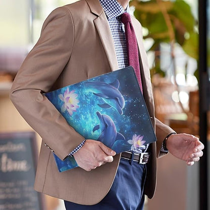 Cozeyat Lotus Dolphin PU Leather Portfolio Professional Organizer Padfolio for Women Girls, Document Folio for Letter Size Writing Pad/Business Card Holder