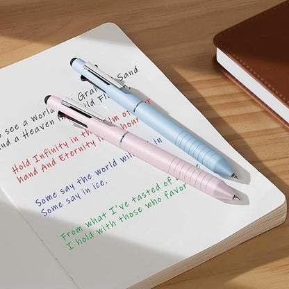 Sooez Multicolor Pen in One, Sleek Metallic 4 Color Ballpoint Pens, Medium Point (1.0mm), Retractable Ball Pen with Stylus Tip, Journaling Planner Pens for Nursing School Office Supplies, 3 Pack