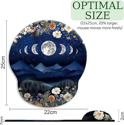 Ergonomic Mouse Pad with Wrist Rest, Moon Mountain Mouse Pad Gaming Mousepad with Non-Slip Pain Relief PU Base, Funny Wrist Support Mouse Pad, Cute Office Desk Accessories Decor Supplies