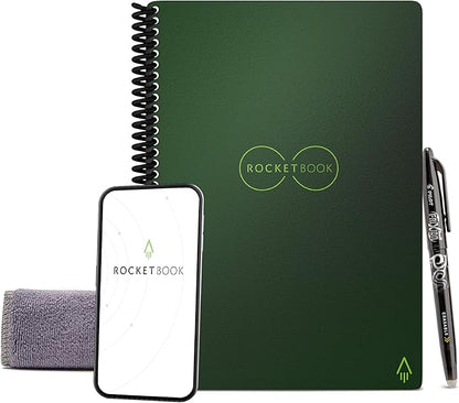 Rocketbook Core Reusable Spiral Notebook, Executive Size 6x8.8, Green - Lined Pages, App-Connected, Erasable, Durable Cover, Ideal for School, Work, and Creative Projects