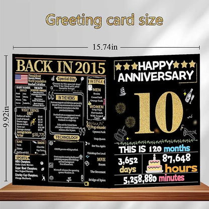 Joycard 10th Anniversary Card for Women Men, Gold Wedding Card for Wife Husband, Sweet Marriage Decorations Gifts for Couple, Perfect for Her Him on Anniversary Day, Tin Wedding Card, Back in 2015