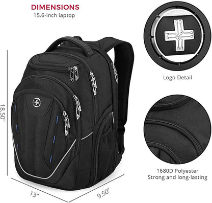 Swissdigital Design TSA-Friendly Large Backpack, Business Laptop Backpack for Men with USB Charging Port/RFID Protection (TERABYTE J16BT-1) One Nation One World