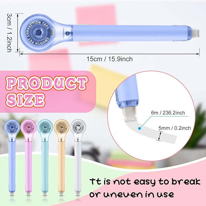 Gersoniel 10 Pack Correction Tape Pen Correctional Ink Tape Push Pull Protective, Easy to Use Applicator for School Office Supplies, 0.2 x 236 Inch(Macaron Color)