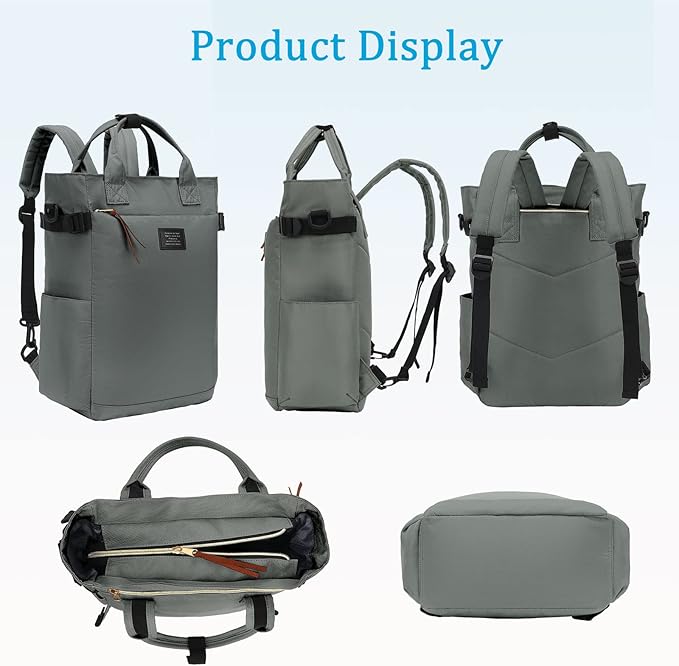 BASICPOWER Backpack Purse for Women Bag Travel Laptop Bookbag Work Nurse Teacher Bag 15.6-in Computer Grey