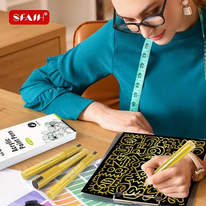 SFAIH Gold Paint Markers Paint Pens - 4 Pack 2-3MM Medium Tip Metallic Acrylic Markers for Rock Painting, Wood, Metal, Fabric, Plastic, Canvas, Glass, Ceramic, Diy Crafts, Drawing, Tire