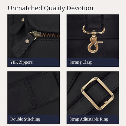 Luxorro Full Grain Leather Briefcase for Men, Top Choice Gifts for Men, Handcrafted Leather Laptop Bag with Multiple Compartments and Brass Hardware, Fits 15.6 Inch Laptop