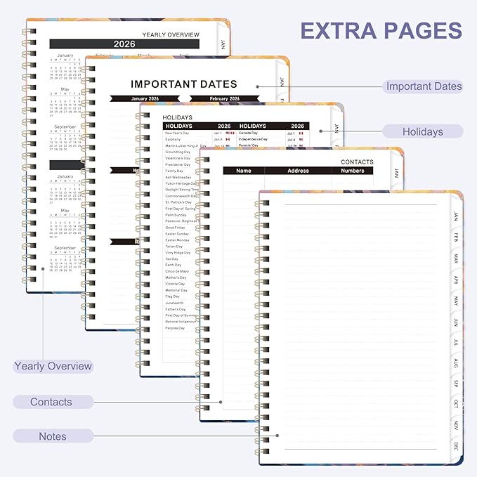 2026 Planner, Weekly and Monthly Academic Planner Calendar (JAN.2026 - DEC.2026), Planning Agenda Book, for Office Desk Accessories and School Supplies, A5(6.3" x 8.5")