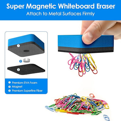 MaxGear Dry Erase Erasers, 24 Pack Magnetic Whiteboard Erasers for Classroom, Mini Whiteboard Cleaning Pads, Chalkboard Wiper Teacher Supplies for School, Office, Home （Blue, 2 x 2 Inch
