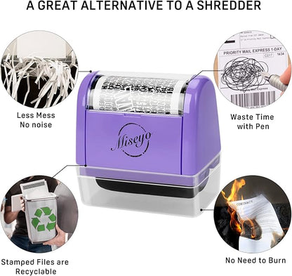 Miseyo Identity Theft Protection Roller Stamp Set - Purple (6 Refill Ink Incleded)