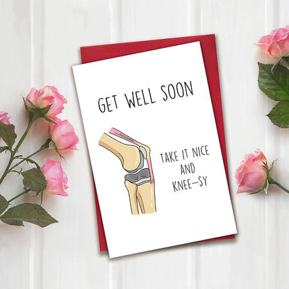 Funny Get Well Soon Knee Card for Friends, After Surgery Recovery Gifts for Women Men, Hilarious Get Better Card for Him Her, Take It Nice and Knee-sy Card