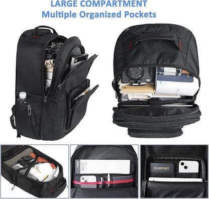 Rolling Backpack for Laptop 15.6 inch, Waterproof Travel Bag with Wheels, Business Carry on Luggage, Multi-compartments, Adjustable Aluminum Telescopic Handle, Black