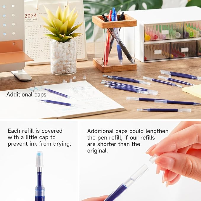 Retractable Gel Pen Refills, Shuttle Art 60 Pack Blue Rollerball Gel Ink Pens Refills, Bulk Set, 0.7mm Fine Point for Writing Journaling Taking Notes School Office Home