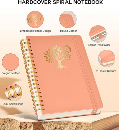 Spiral Notebook Journal for Women Men, 300 Numbered Lined Pages, College Ruled, A5 Hardcover Spiral Bound Notebook for School, Work, Note Taking Writing, Leather Spiral Journal Medium 5.9"x8.5"