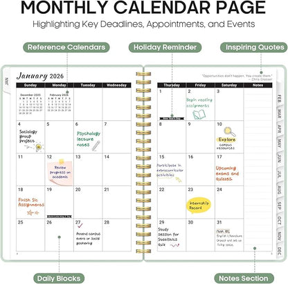2026 Planner, Weekly and Monthly Calender Planner, Jan 2026 to Dec 2026, Hardcover 2026 Calendar Planner Book with Tabs & Inner Pocket, Office Home School Supplies for Women & Men - A4 (8.5" x 11"), Mint