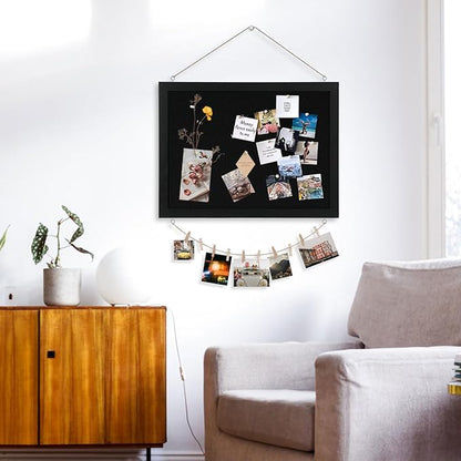 Large Cork Board Double-Sided Bulletin Board with Linen 30"x 20", Black Cork Boards for Walls Wood Frame Hanging Pin Board, Cork Board for Office Home School 1-Pack