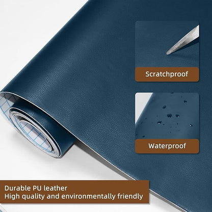 CHEIGHY Leather Repair Patch for Couches Self-Adhesive Leather Repair Tape kit for Furniture Sofa Vinyl Car Seats Couch Chairs Shoes Down Jackets (Blue, 17X79 inch)